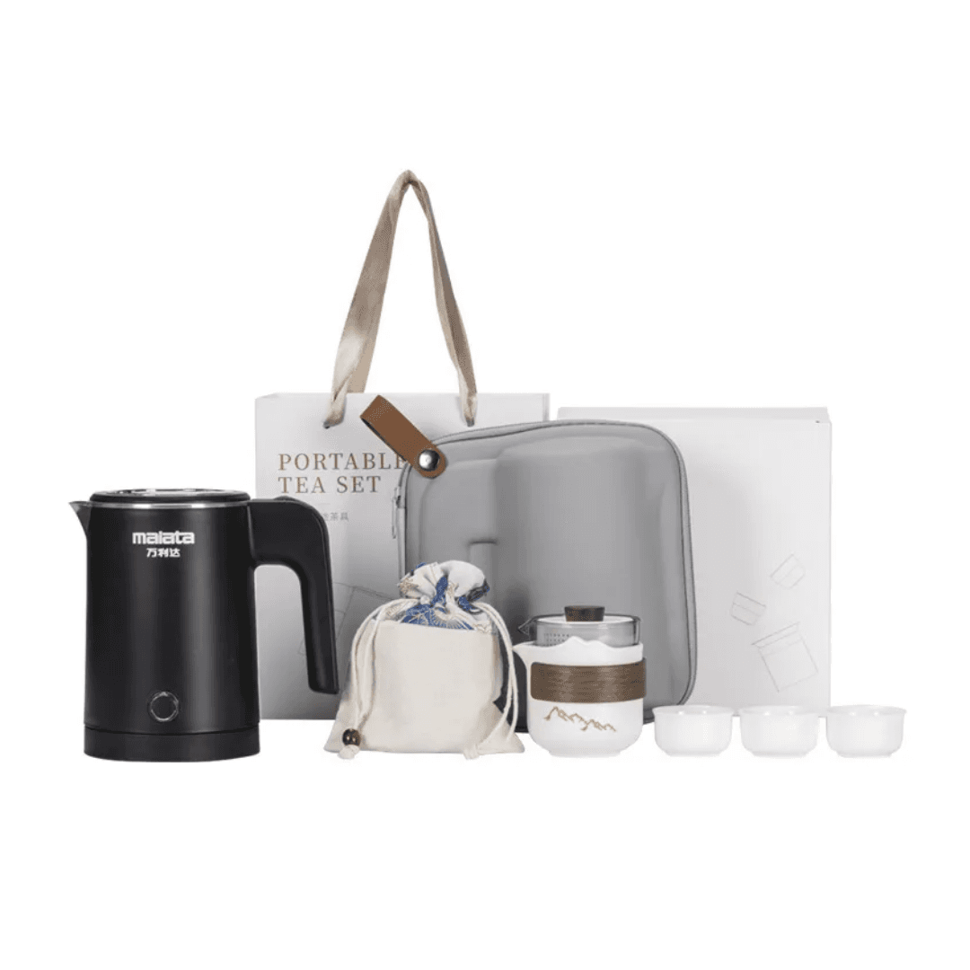 Customisable Travel Electric Kettle Ceramic Tea Set (with Gift Bag & Case)