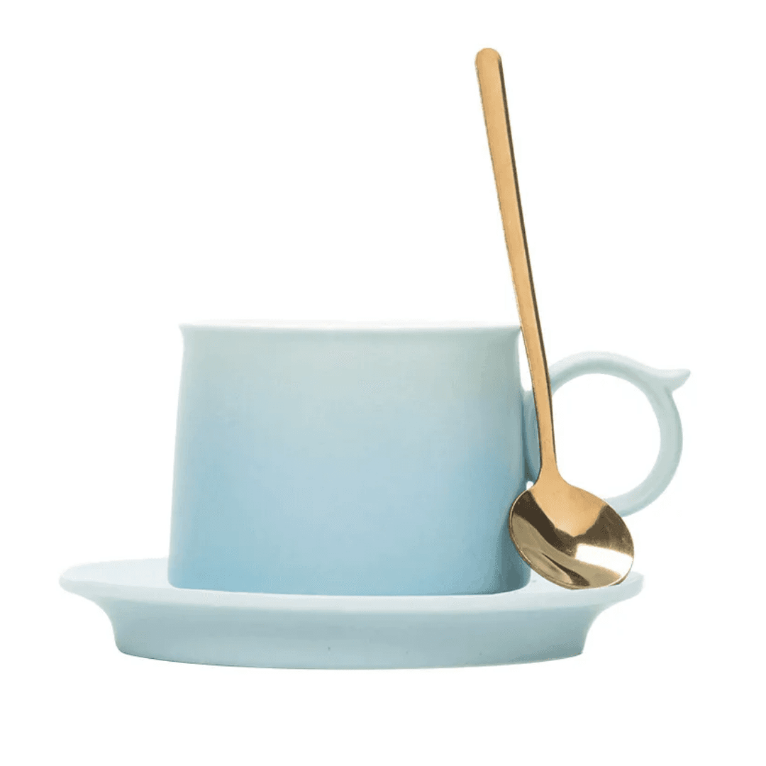 Nordic Mist” 250 ml Ceramic Mug‑&‑Plate Gift Set