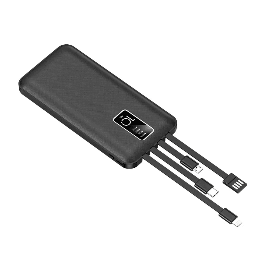 Slim Textured Power Bank with Built-in 4 Cables & LED Indicator (2A Output)
