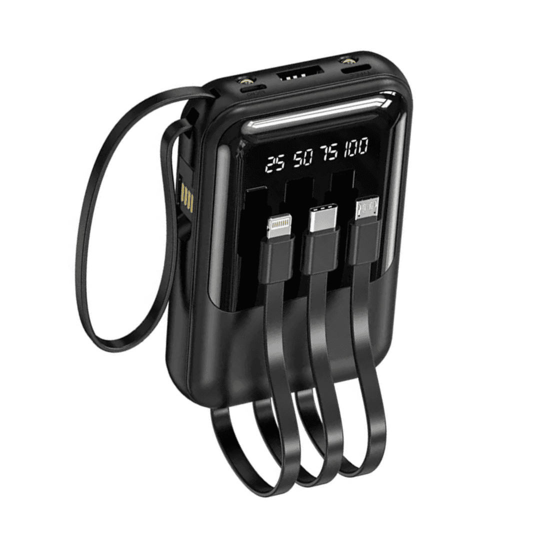 Pocket-Size Digital Display Power Bank with Built-in 4 Cables
