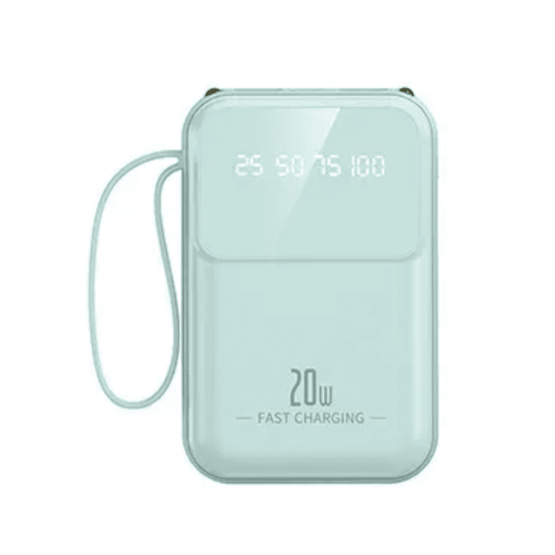 Flat Compact Power Bank with Built-in 4-in-1 Charging Cables