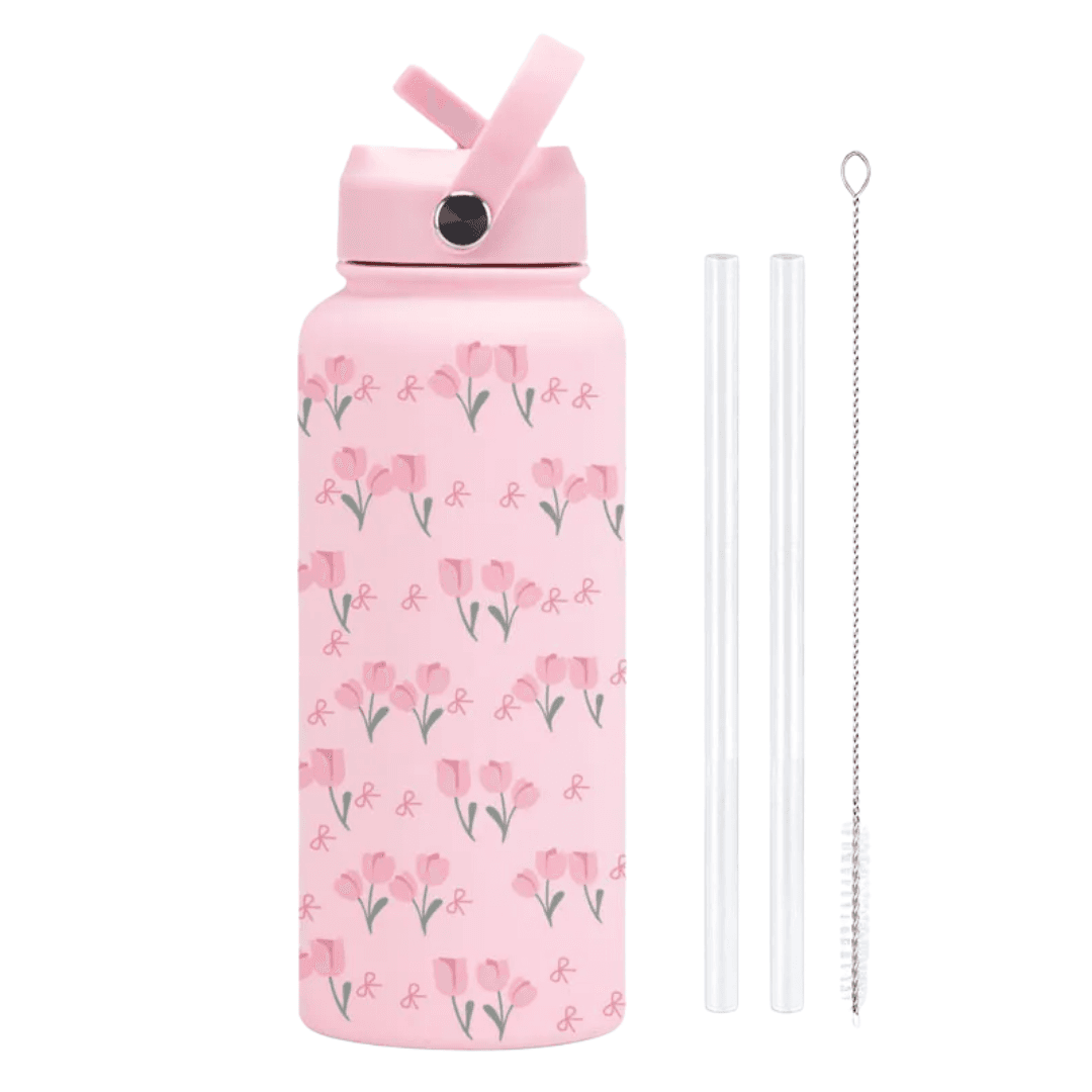 DaisyPop Happy Hydrator – 1 L Printed Stainless‑Steel Straw Bottle