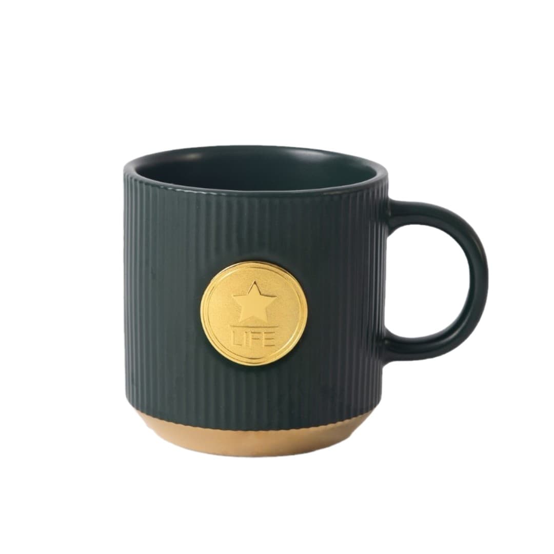 Custom Crest‑Badge Ribbed Ceramic Mug – 380 ml