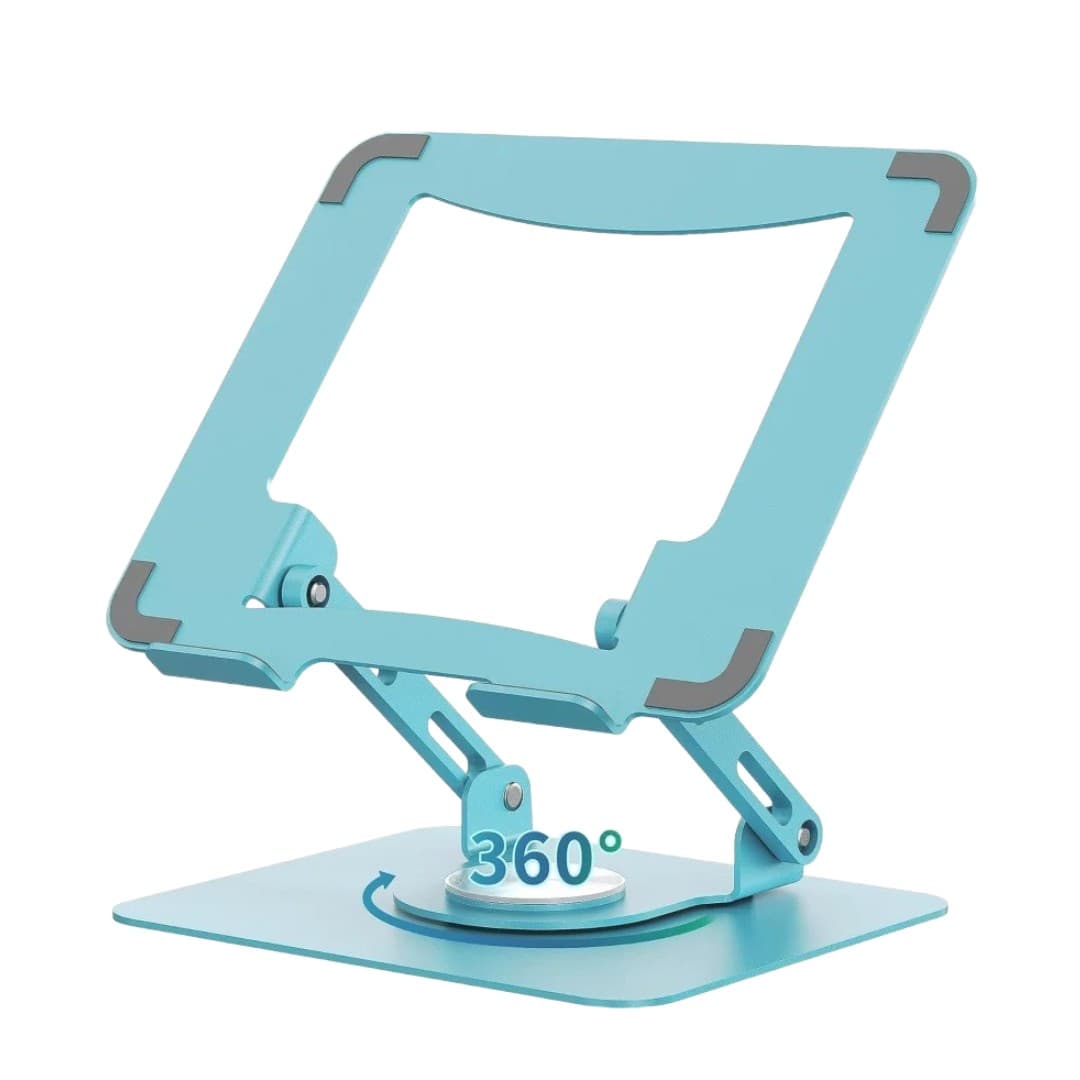 360° Rotating Foldable Laptop & Tablet Stand – Adjustable Metal Riser with Cooling Slots