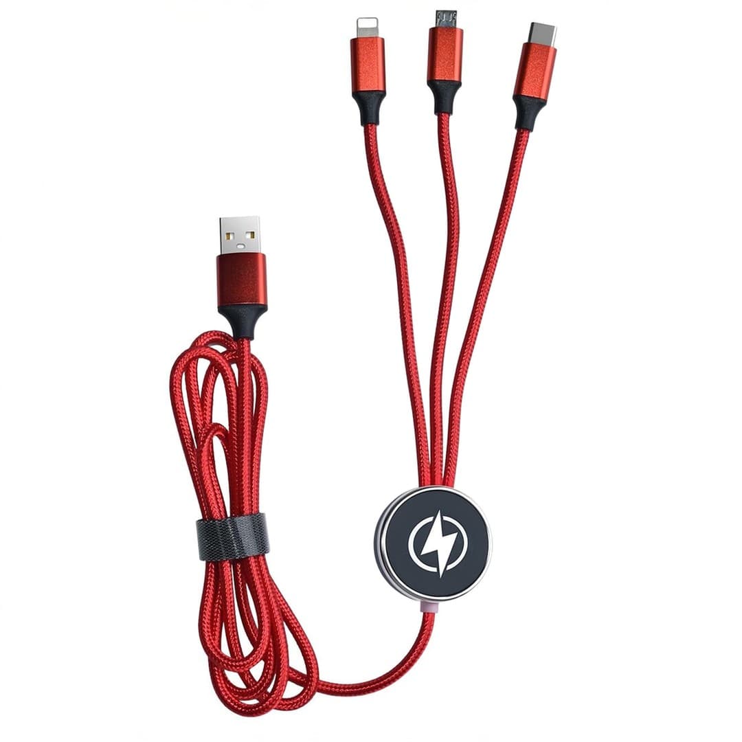 GlowCharge 3-in-1 Braided Charging Cable with LED Logo