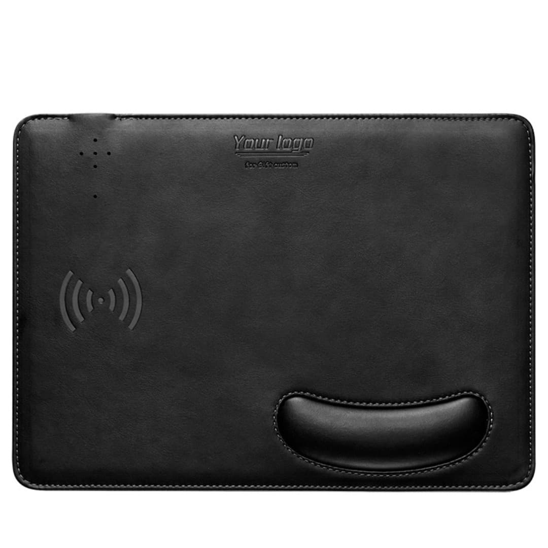 Custom PU Leather Wireless‑Charging Mouse Pad with Ergonomic Wrist Rest