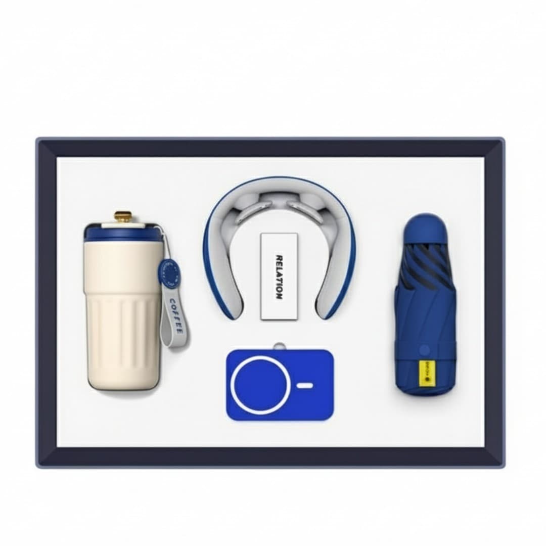 Customisable Corporate Gift Set – Thermos Mug, Neck Massager & Essentials
