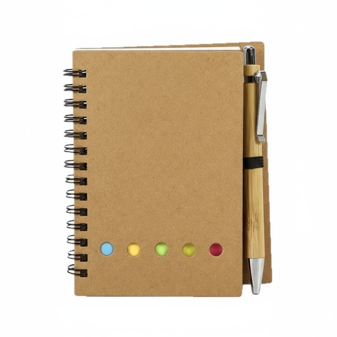 Custom Eco Sticky Note Notebook with Pen & Coloured Page Markers