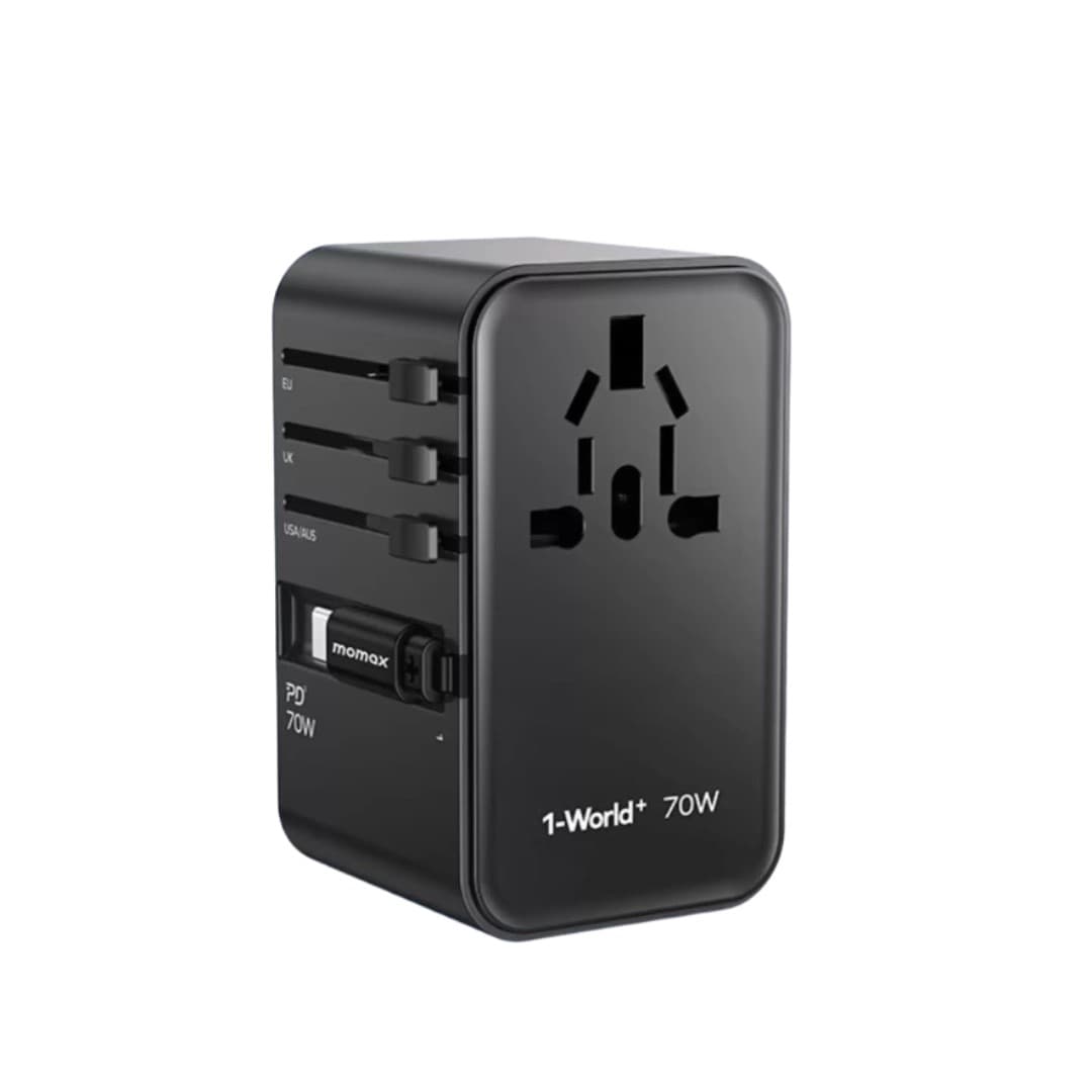 MOMAX 1-World+ GaN 70W UA18 – Retractable Global Fast-Charge Adapter