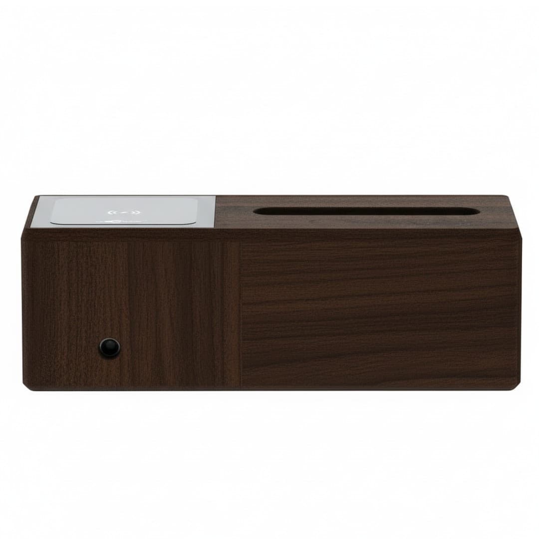Premium Wooden Tissue Box with Wireless Charger & Power Bank