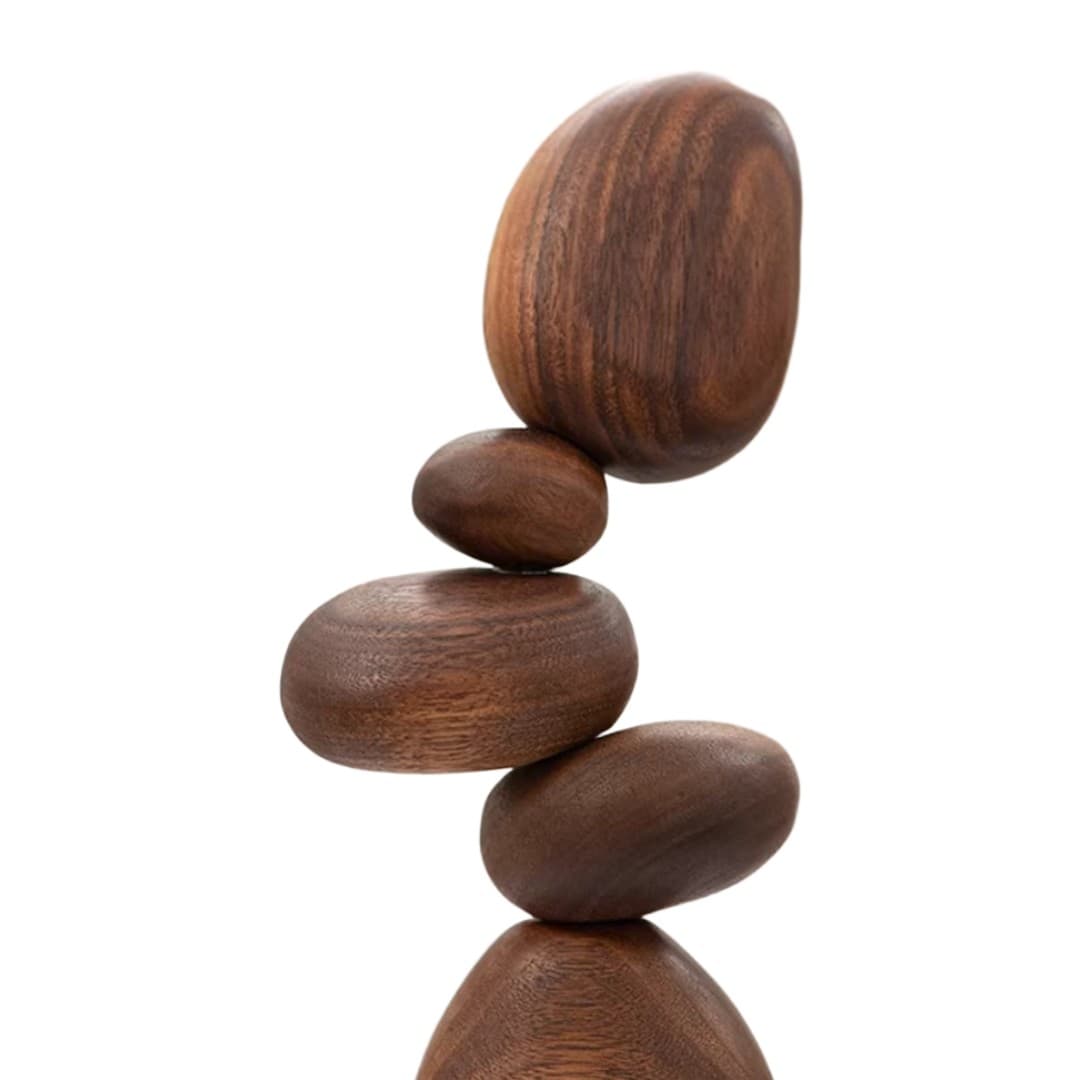 Wooden Balance Stone Sculpture (Zen Desk Décor)