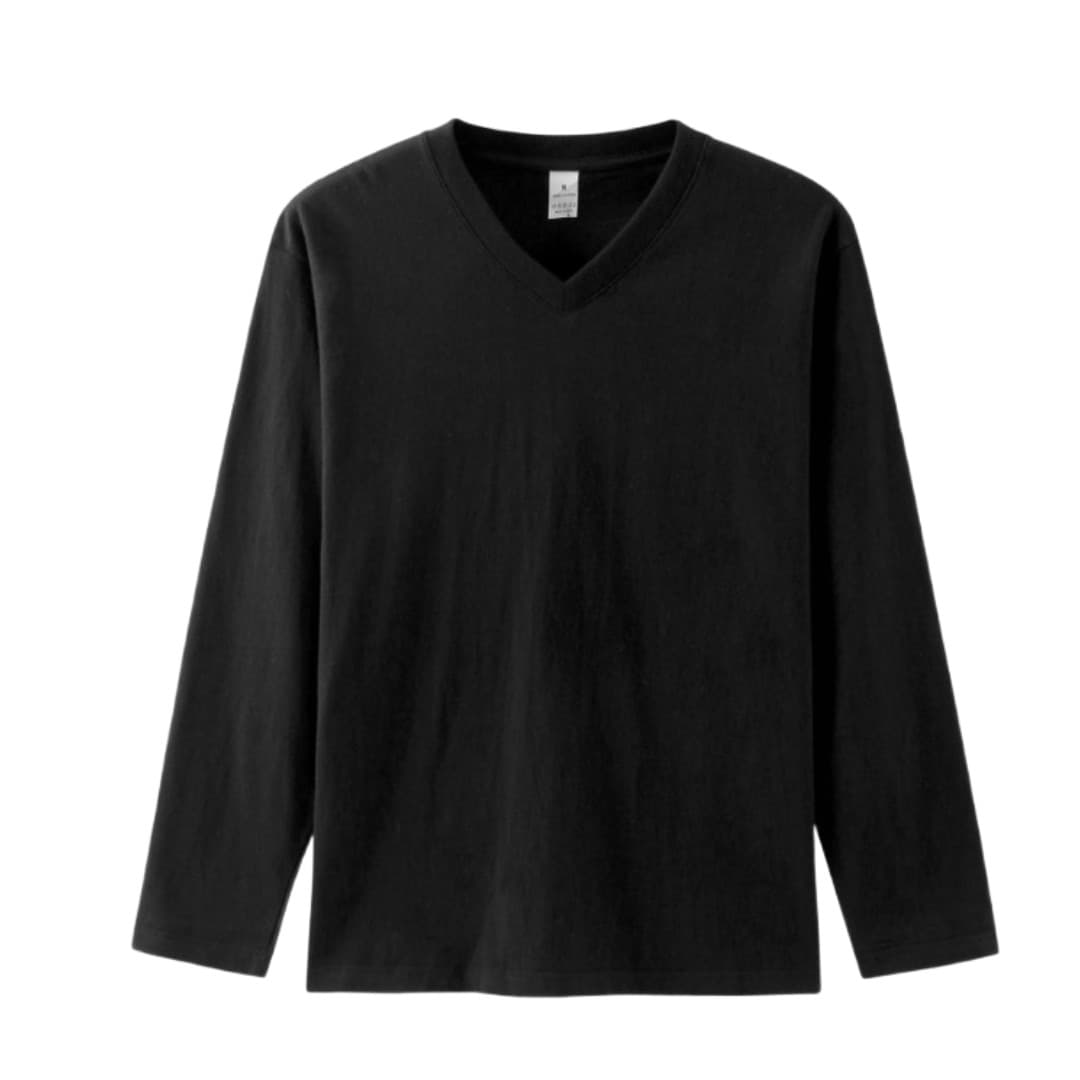 210gsm Cotton V-Neck Long Sleeve T-Shirt (Unisex | Custom Logo Printing)